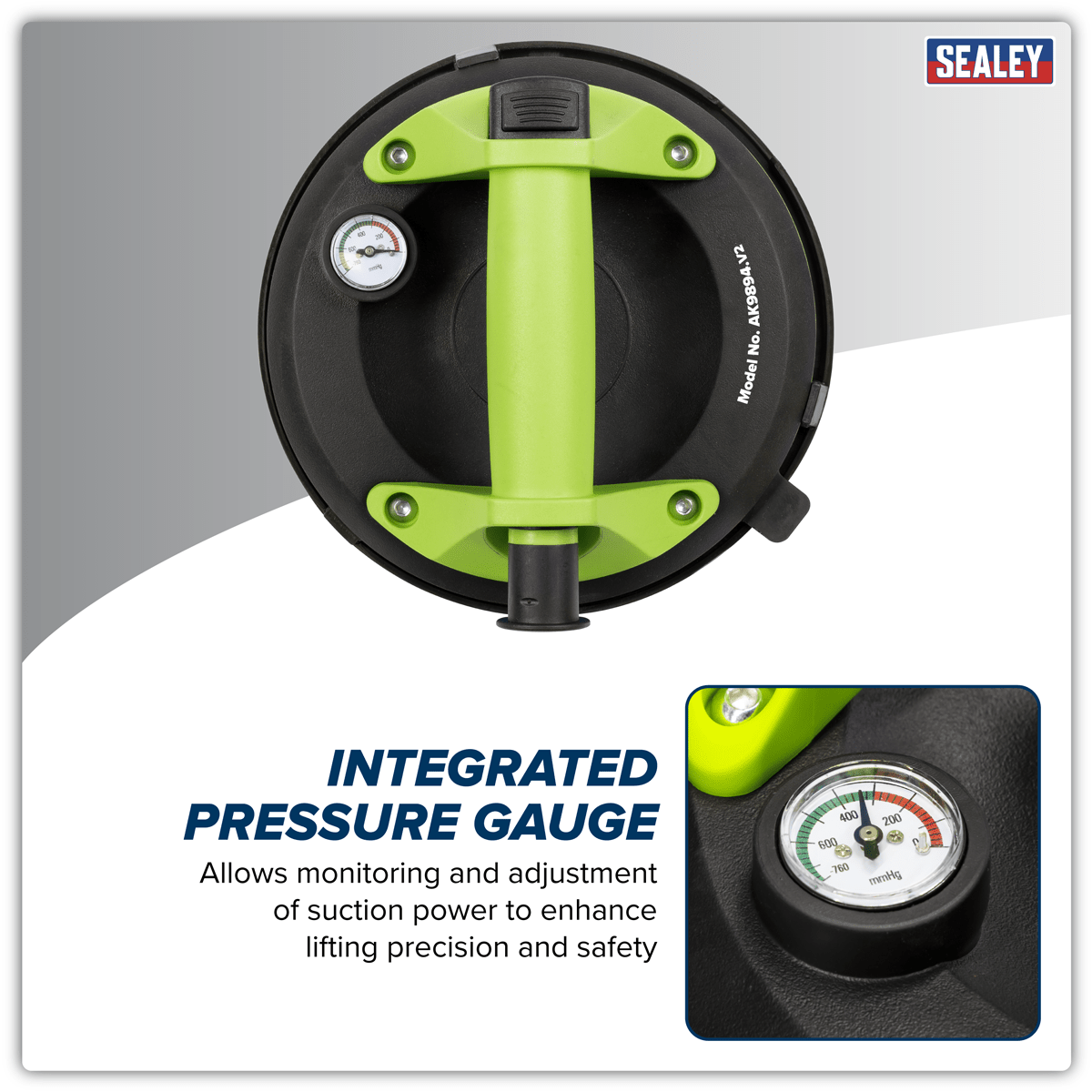 Sealey AK9894 Heavy Lift Suction Cup with Vacuum Grip Pressure Gauge - AK9894 - Sealey Tools UK - Trade Counter Direct