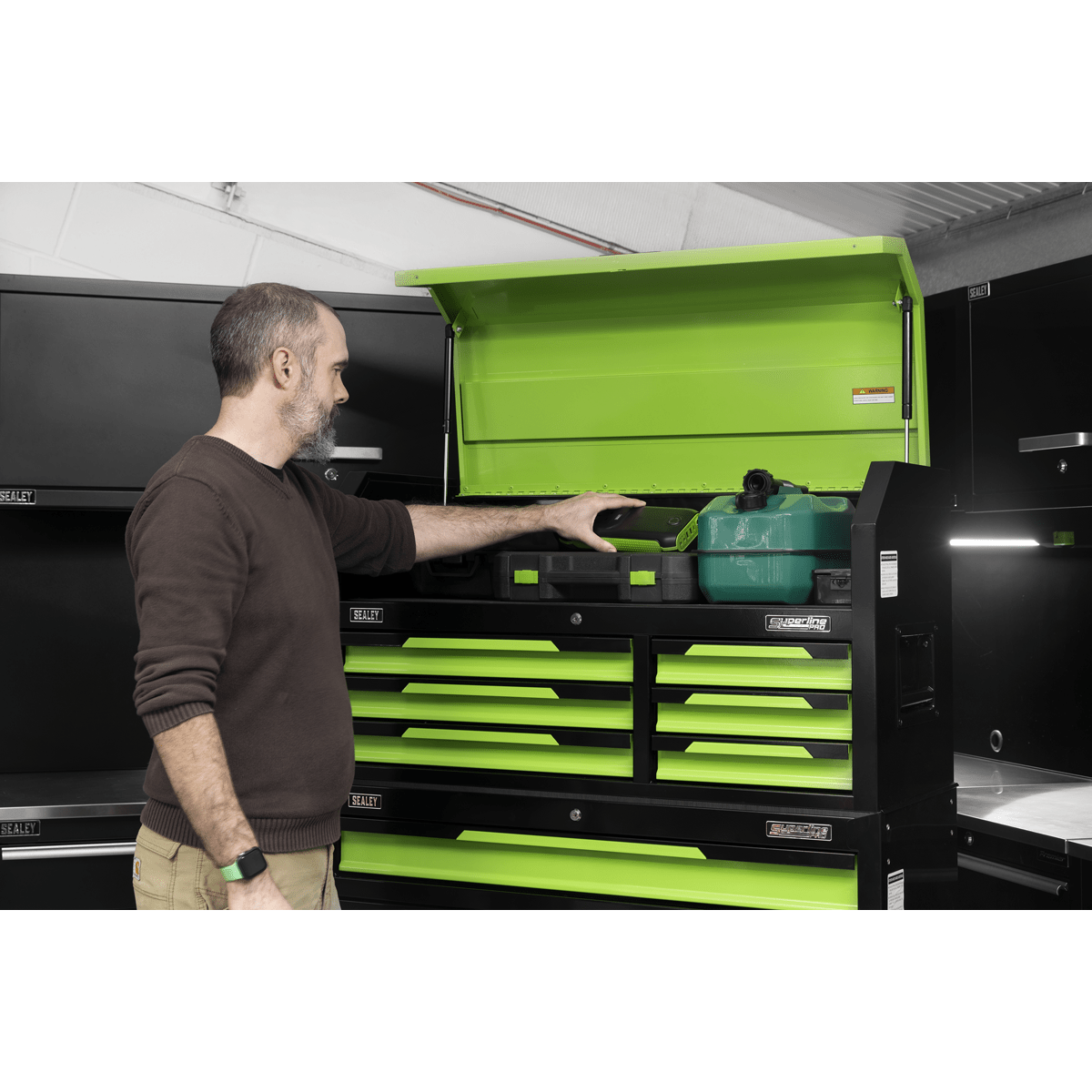 Sealey AP1080HVG Superline Pro® Topchest & Rollcab Combination 12 Drawer & 1 Door Cupboard - Green - AP1080HVG - Sealey Tools UK - Trade Counter Direct