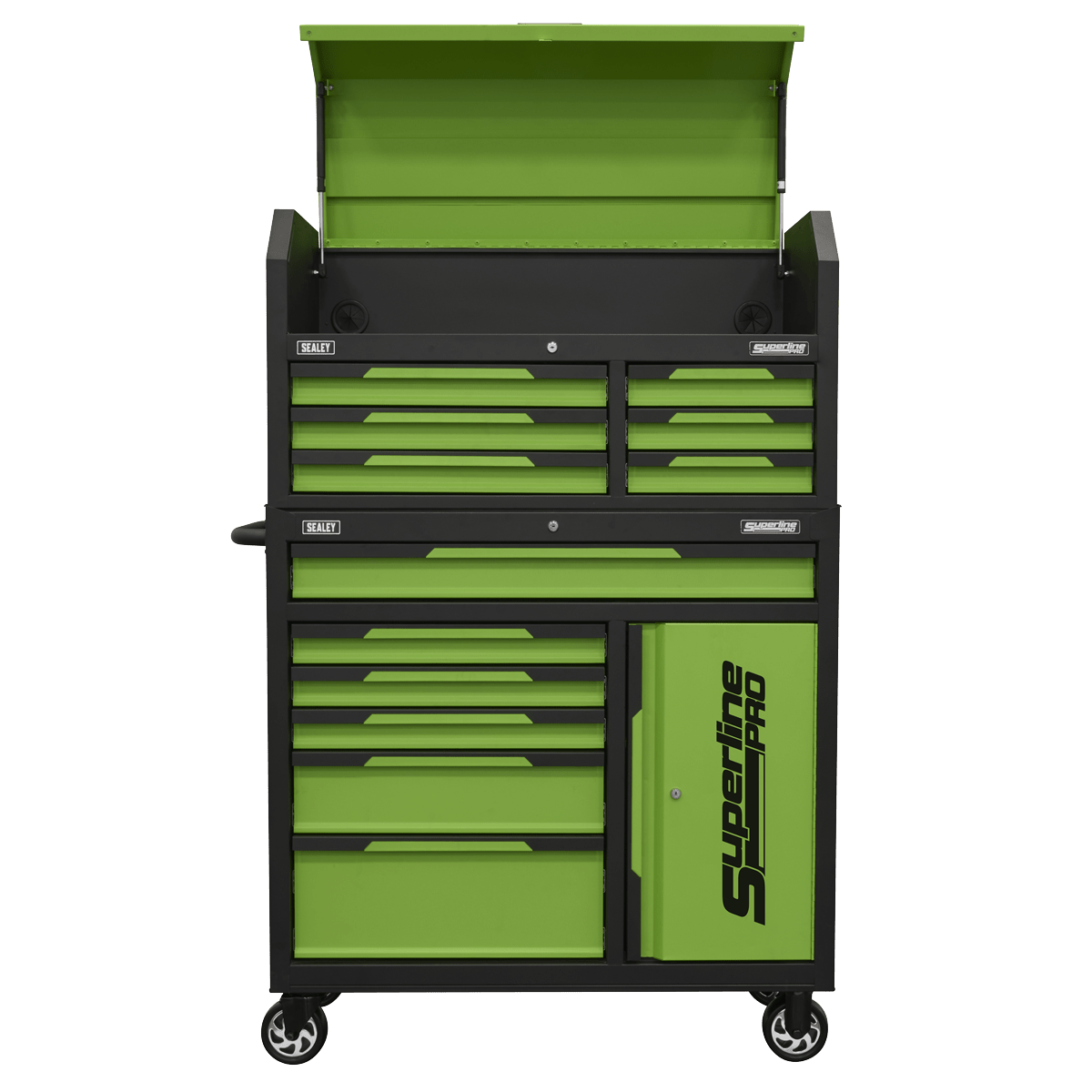 Sealey AP1080HVG Superline Pro® Topchest & Rollcab Combination 12 Drawer & 1 Door Cupboard - Green - AP1080HVG - Sealey Tools UK - Trade Counter Direct