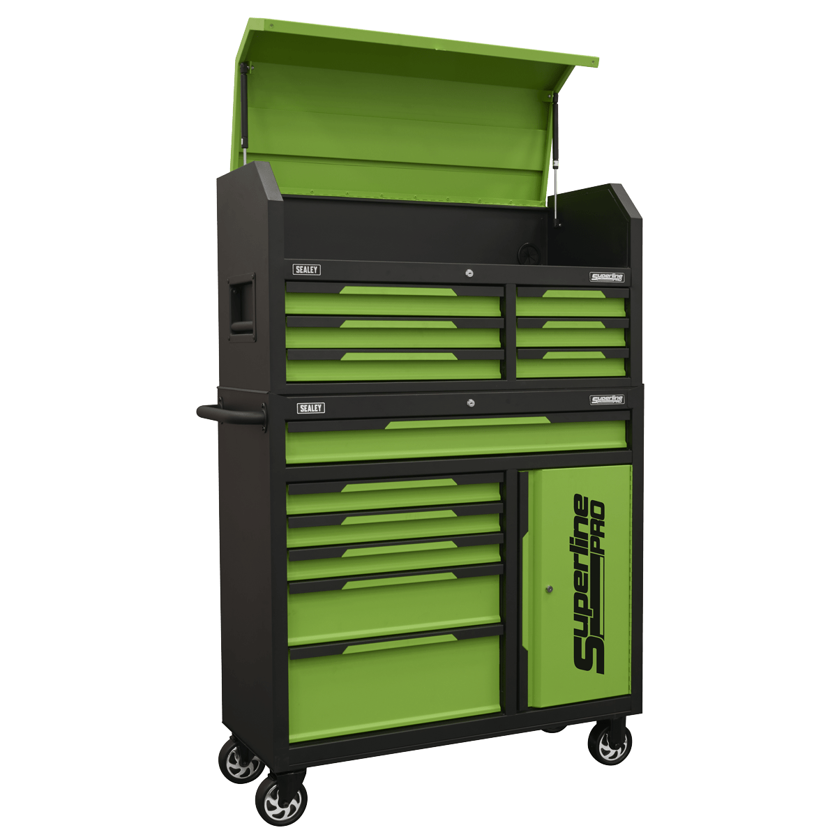 Sealey AP1080HVG Superline Pro® Topchest & Rollcab Combination 12 Drawer & 1 Door Cupboard - Green - AP1080HVG - Sealey Tools UK - Trade Counter Direct