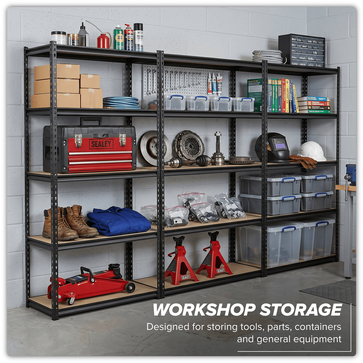 Sealey AP1200RCOMBO1 Racking Unit with 5 Shelves 220kg Capacity Per Level - Set of 3 - AP1200RCOMBO1 - Sealey Tools UK - Trade Counter Direct