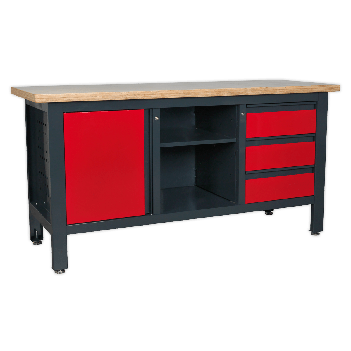 Sealey AP1905B Workbench with 3 Drawers, 1 Cupboard & Open Storage - AP1905B - Sealey Tools UK - Trade Counter Direct