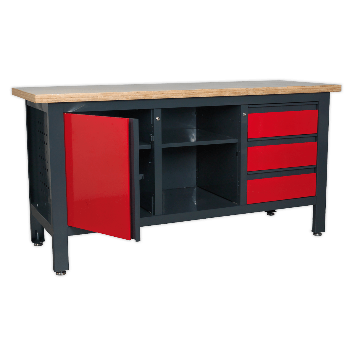 Sealey AP1905B Workbench with 3 Drawers, 1 Cupboard & Open Storage - AP1905B - Sealey Tools UK - Trade Counter Direct