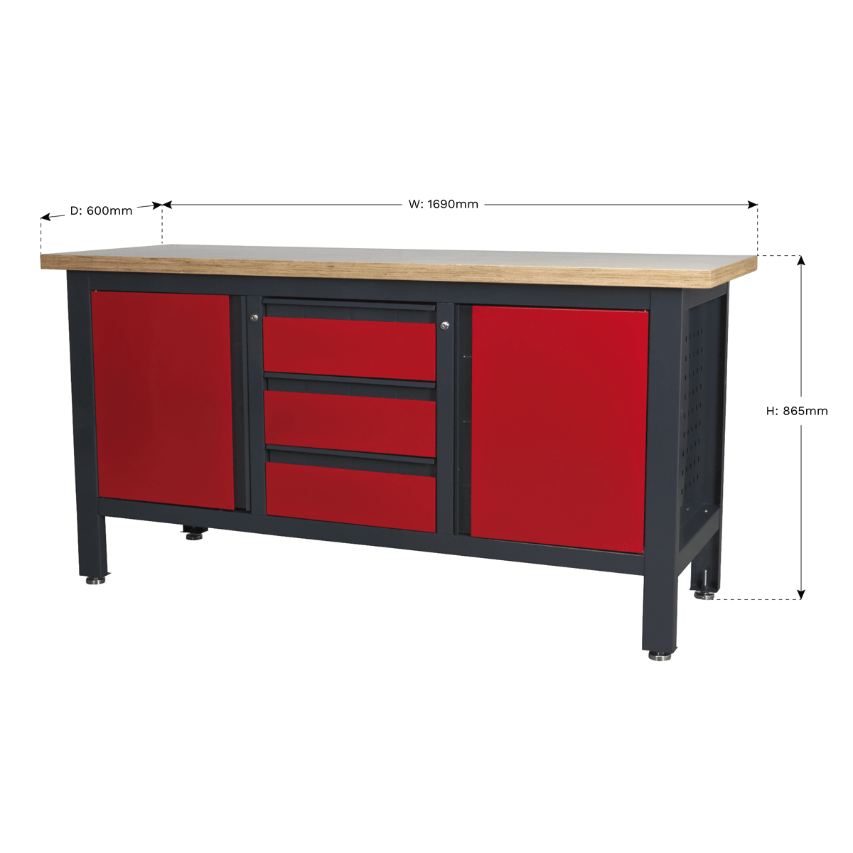 Sealey AP1905C Workbench with 3 Drawers & 2 Cupboards - AP1905C - Sealey Tools UK - Trade Counter Direct
