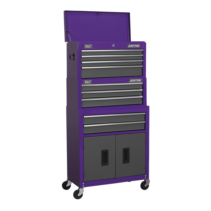 Sealey AP2200BBCPSTACK Topchest, Mid - Box & Rollcab 9 Drawer Stack - Purple - AP2200BBCPSTACK - Sealey Tools UK - Trade Counter Direct
