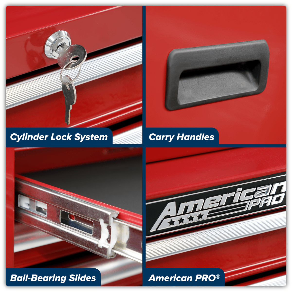 Sealey AP223 American PRO® Mid-Box Tool Chest 3 Drawer - Red - AP223 - Sealey Tools UK - Trade Counter Direct