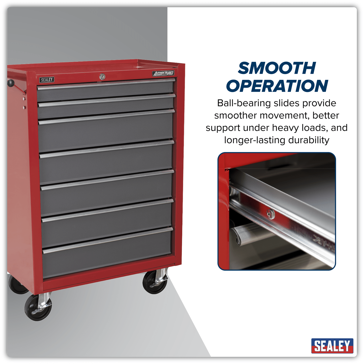 Sealey AP22507BB American PRO® Rollcab 7 Drawer - Red/Grey - AP22507BB - Sealey Tools UK - Trade Counter Direct