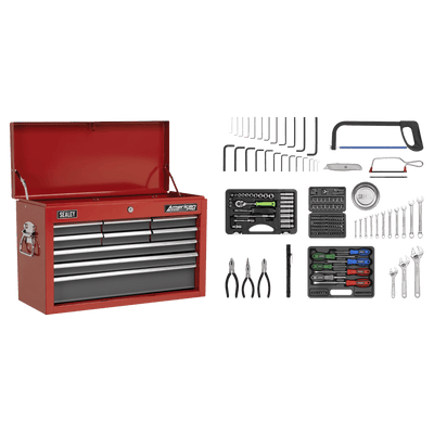 Sealey AP22509BBCOMB American PRO® Topchest 9 Drawer with 205pc Tool Kit - Red/Grey - AP22509BBCOMB - Sealey Tools UK - Trade Counter Direct