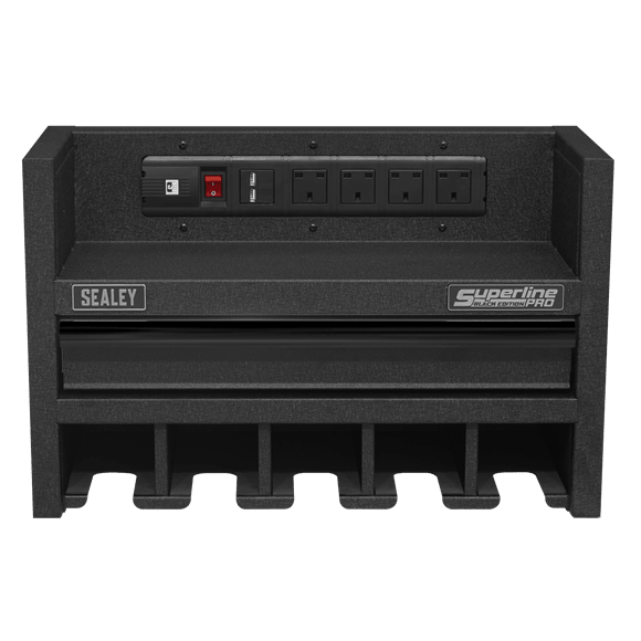 Sealey AP22SRBE Power Tool Storage Rack 560mm with Drawer & Power Strip - AP22SRBE - Sealey Tools UK - Trade Counter Direct