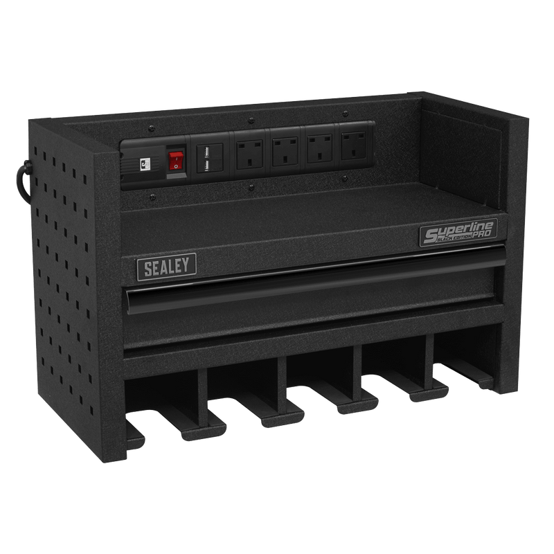Sealey AP22SRBE Power Tool Storage Rack 560mm with Drawer & Power Strip - AP22SRBE - Sealey Tools UK - Trade Counter Direct