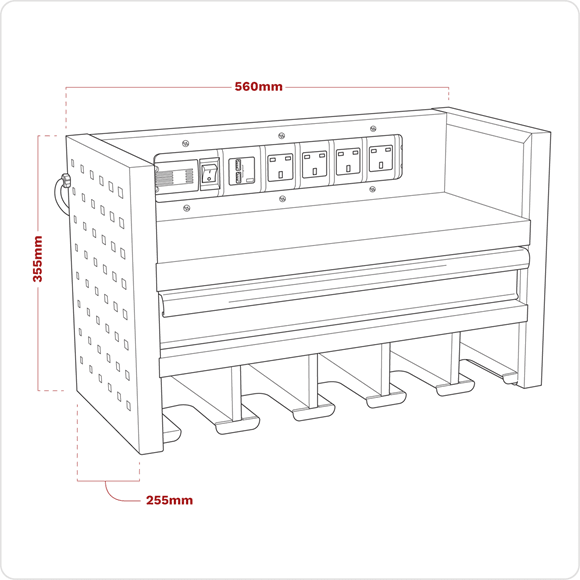 Sealey AP22SRBE Power Tool Storage Rack 560mm with Drawer & Power Strip - AP22SRBE - Sealey Tools UK - Trade Counter Direct