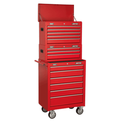 Sealey AP22STACK American PRO® Topchest, Mid-Box Tool Chest & Rollcab Stack 14 Drawer - Red - AP22STACK - Sealey Tools UK - Trade Counter Direct
