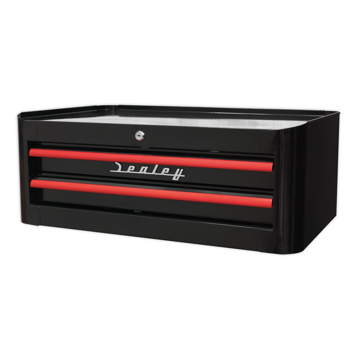 Sealey AP28102BR Premier™ Retro Style Mid-Box Tool Chest 2 Drawer - Black with Red Anodised Drawer Pulls - AP28102BR - Sealey Tools UK - Trade Counter Direct