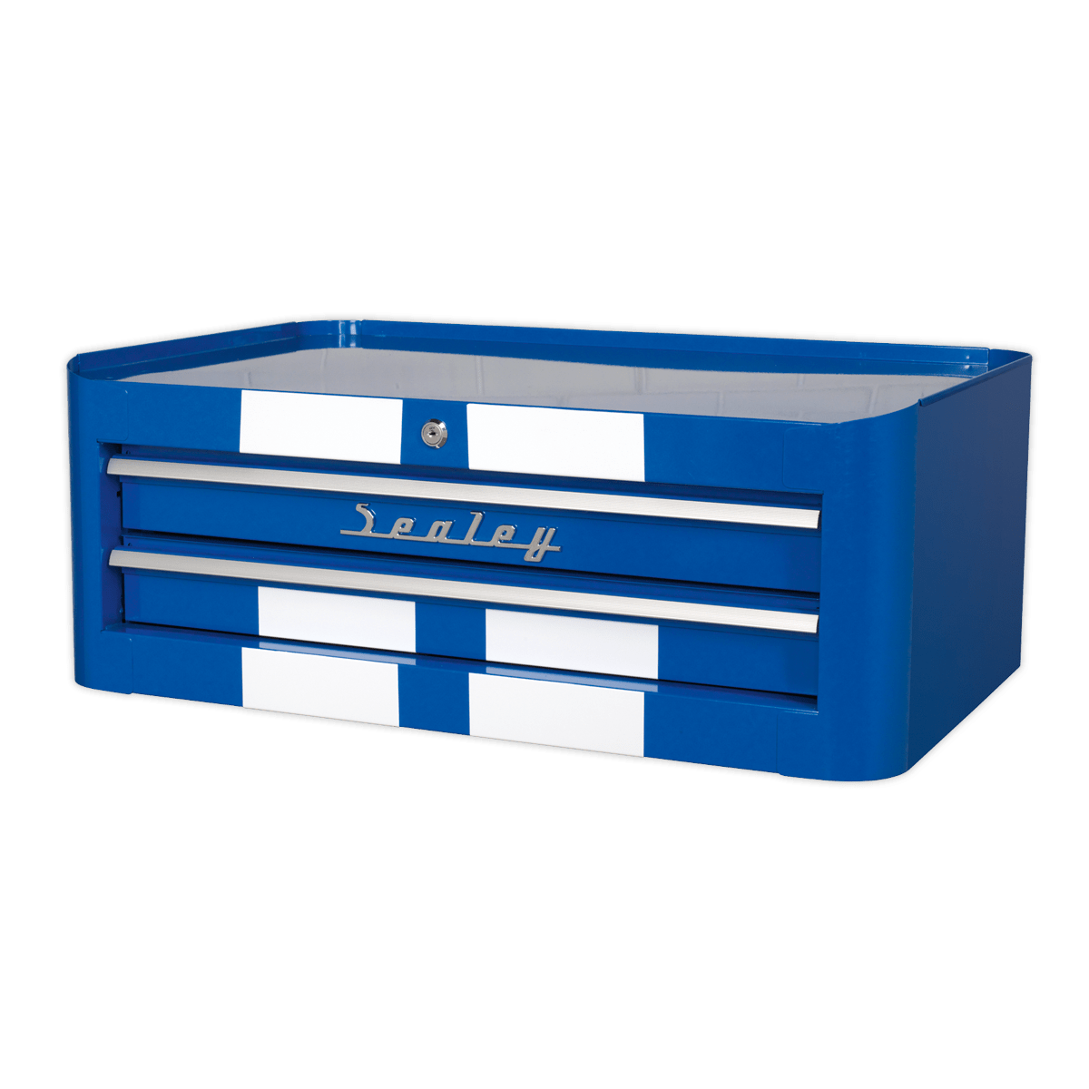 Sealey AP28102BWS Premier™ Retro Style Mid-Box Tool Chest 2 Drawer - Blue with White Stripes - AP28102BWS - Sealey Tools UK - Trade Counter Direct