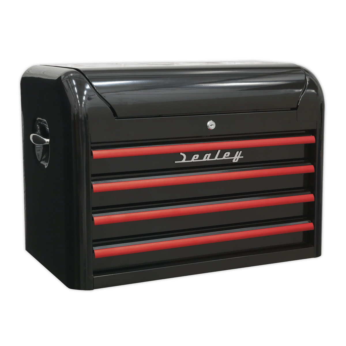 Sealey AP28104BR Premier™ Retro Style Topchest 4 Drawer - Black with Red Anodised Drawer Pulls - AP28104BR - Sealey Tools UK - Trade Counter Direct