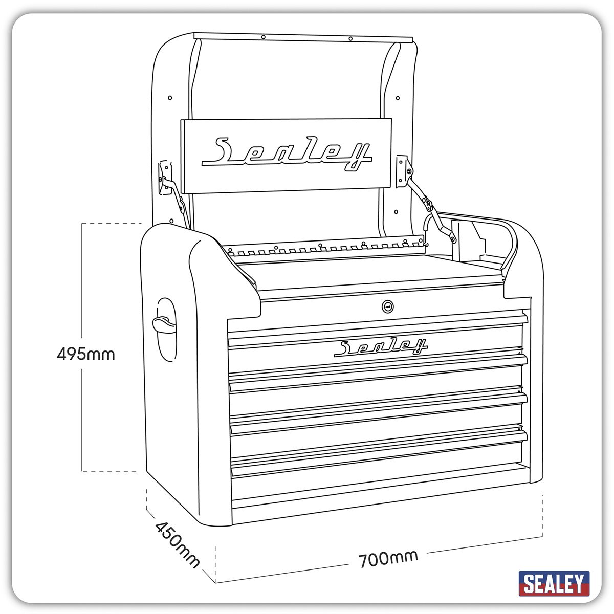 Sealey AP28104BR Premier™ Retro Style Topchest 4 Drawer - Black with Red Anodised Drawer Pulls - AP28104BR - Sealey Tools UK - Trade Counter Direct