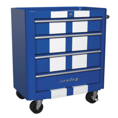 Sealey AP28204BWS Rollcab 4 Drawer Retro Style - Blue with White Stripes - AP28204BWS - Sealey Tools UK - Trade Counter Direct