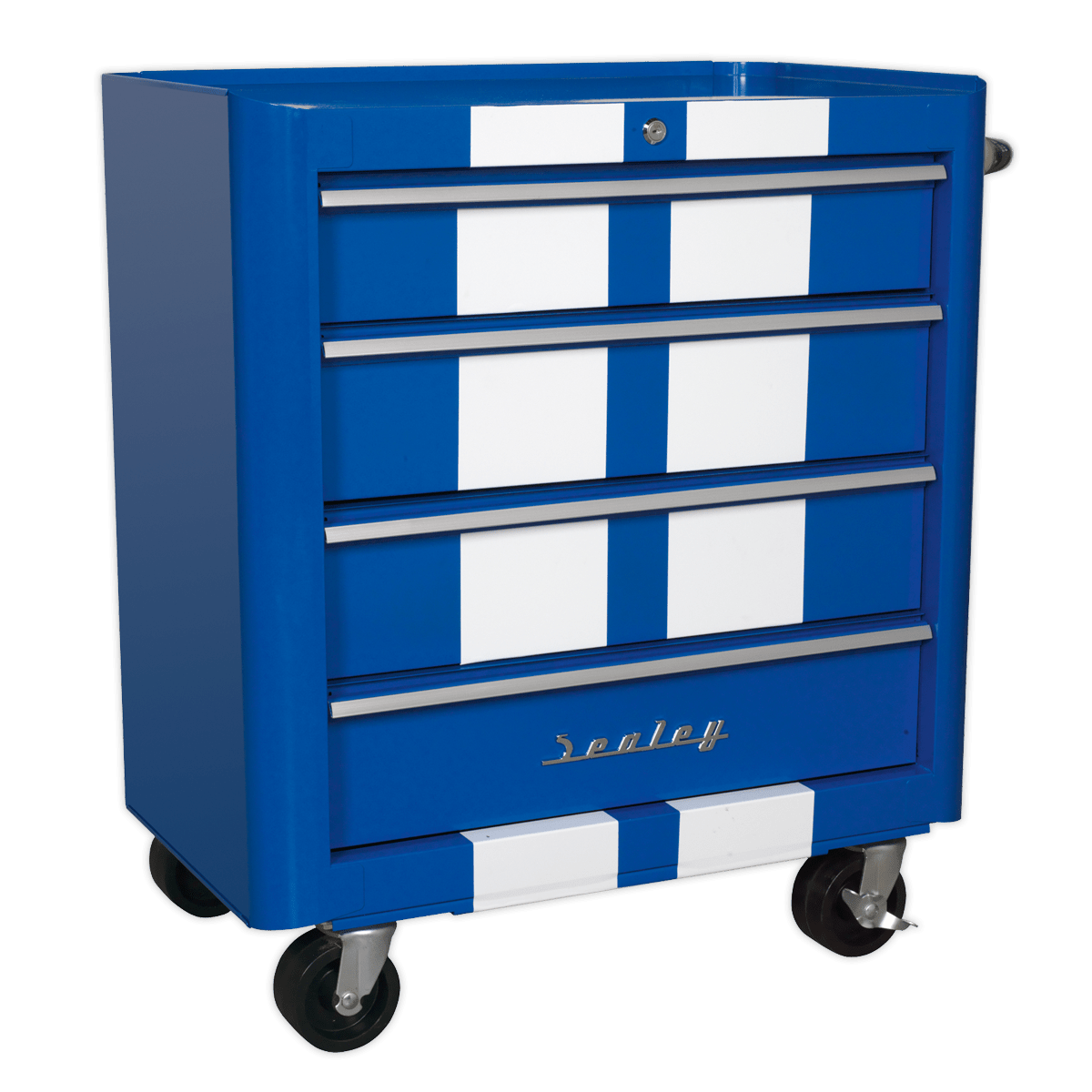 Sealey AP28COMBO2BWS Premier™ Retro Style Topchest, Mid-Box Tool Chest & Rollcab Combination 10 Drawer - Blue with White Stripes - AP28COMBO2BWS - Sealey Tools UK - Trade Counter Direct