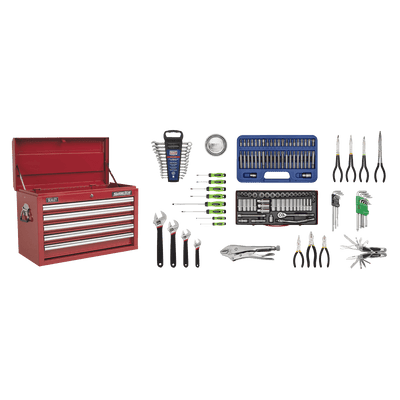 Sealey AP33059COMBO Superline PRO® Topchest 5 Drawer with 139pc Tool Kit - Red - AP33059COMBO - Sealey Tools UK - Trade Counter Direct