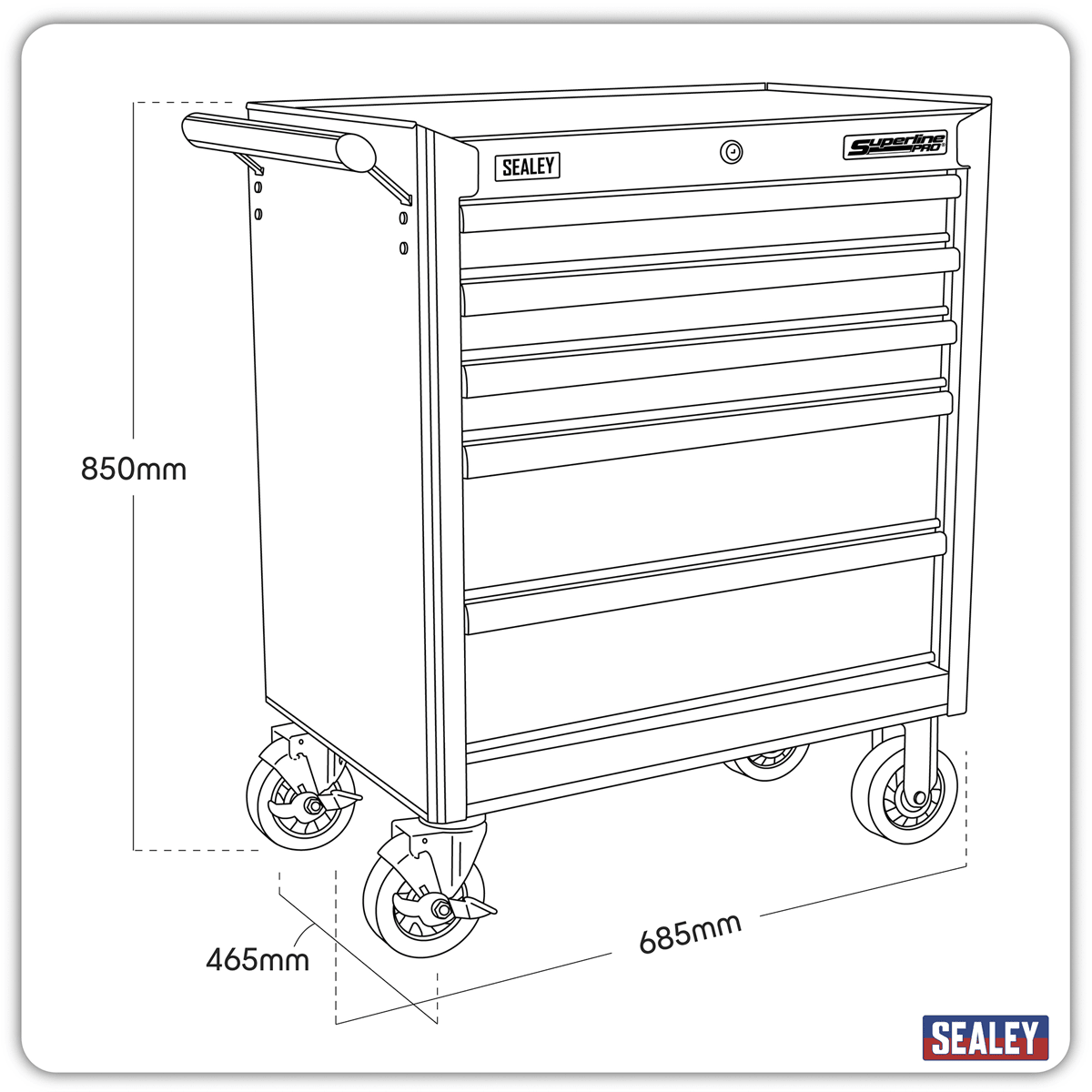 Sealey AP33459 Superline PRO® Rollcab 5 Drawer - Red - AP33459 - Sealey Tools UK - Trade Counter Direct
