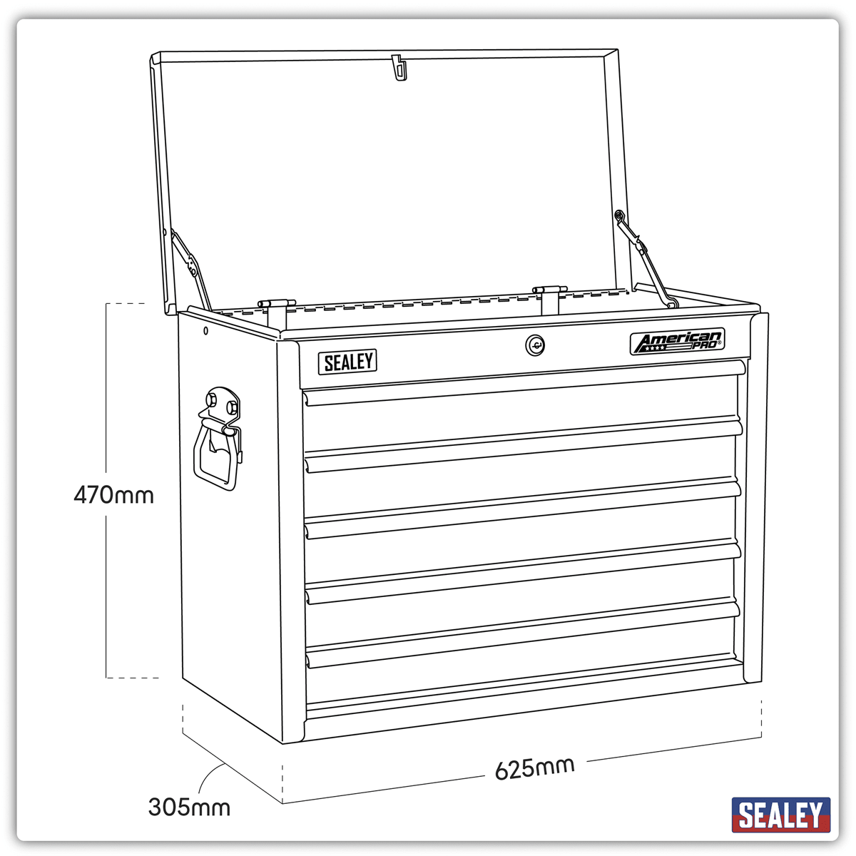 Sealey AP3505TB American PRO® Topchest 5 Drawer - Black/Grey - AP3505TB - Sealey Tools UK - Trade Counter Direct
