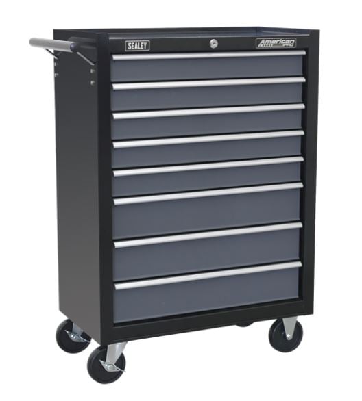 Sealey AP35TBCOMBO3 Rollcab 8 Drawer Ball Bearing Slides - Black/Grey with 302pc Tool Kit - AP35TBCOMBO3 - Sealey Tools UK - Trade Counter Direct