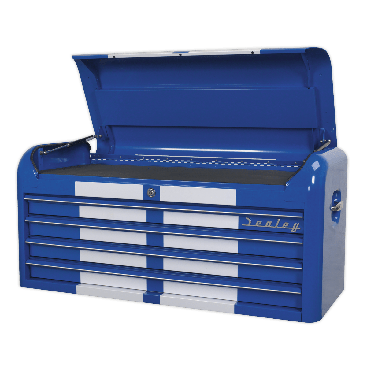 Sealey AP41104BWS Premier™ Retro Style Wide Topchest 4 Drawer - Blue with White Stripes - AP41104BWS - Sealey Tools UK - Trade Counter Direct