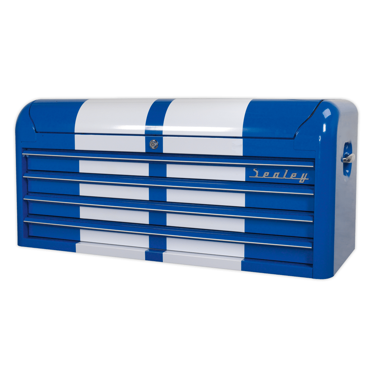 Sealey AP41104BWS Premier™ Retro Style Wide Topchest 4 Drawer - Blue with White Stripes - AP41104BWS - Sealey Tools UK - Trade Counter Direct
