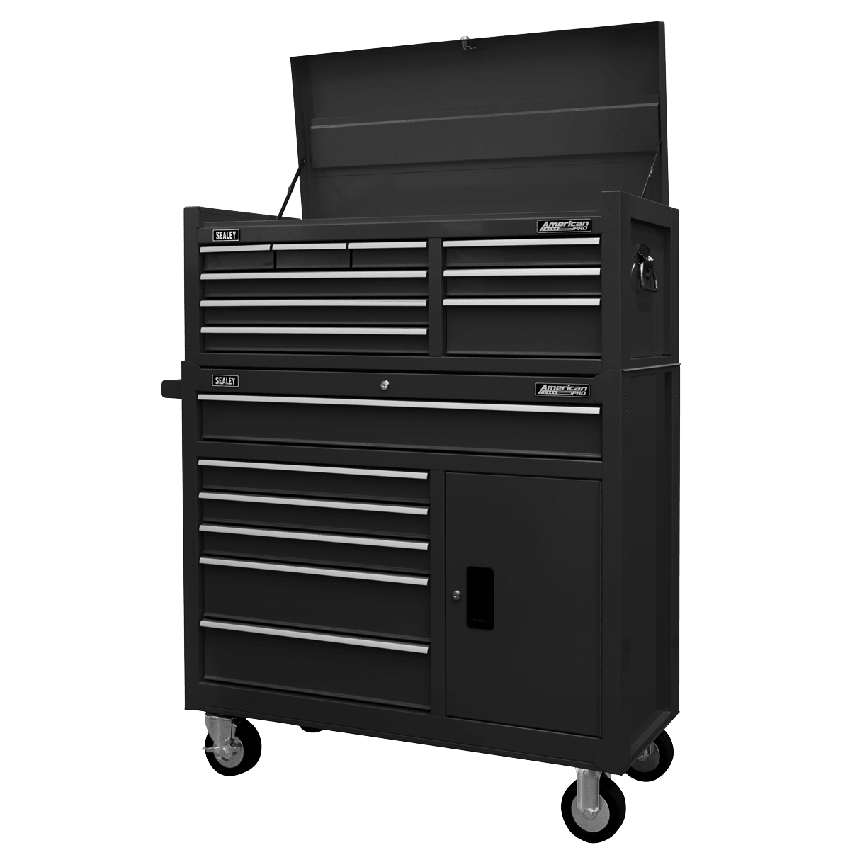 Sealey AP41STACKB American PRO® Topchest & Rollcab Combination 15 Drawer - Black - AP41STACKB - Sealey Tools UK - Trade Counter Direct