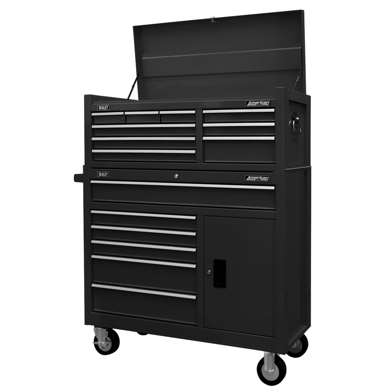 Sealey AP41STACKB American PRO® Topchest & Rollcab Combination 15 Drawer - Black - AP41STACKB - Sealey Tools UK - Trade Counter Direct