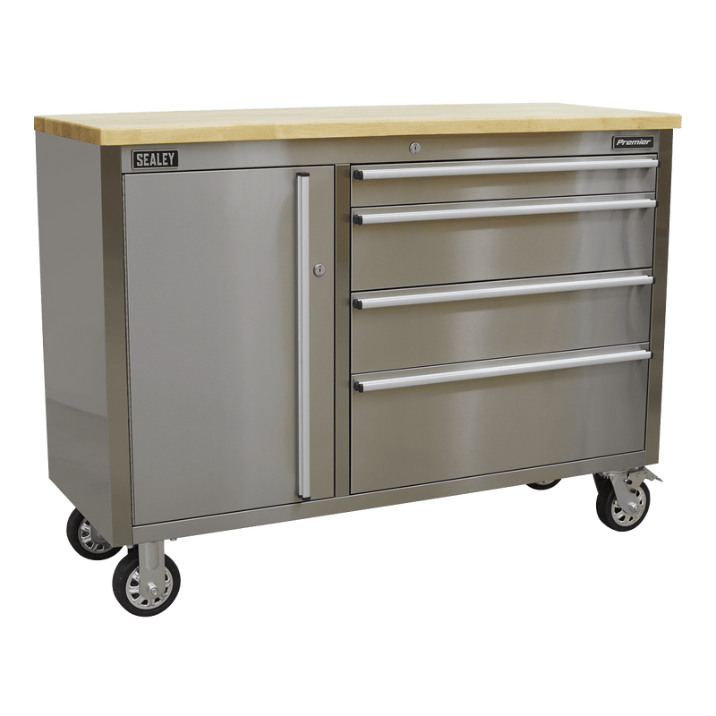 Sealey AP4804SS Mobile Stainless Steel Tool Cabinet 4 Drawer - AP4804SS - Sealey Tools UK - Trade Counter Direct