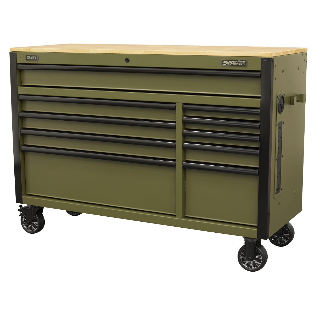 Sealey AP5210KBE Superline PRO® Mobile Trolley with Wooden Worktop & Power Bar 10 Drawer 1320mm - AP5210KBE - Sealey Tools UK - Trade Counter Direct
