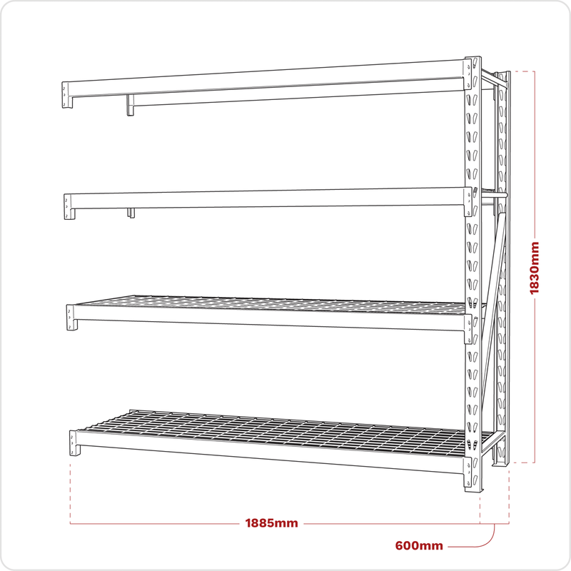 Sealey AP6572E Heavy-Duty Racking Extension Pack with 4 Mesh Shelves 640kg Capacity Per Level - AP6572E - Sealey Tools UK - Trade Counter Direct