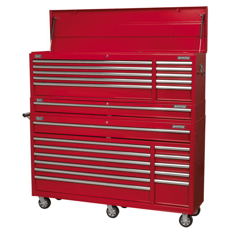 Sealey AP66COMBO1 Topchest, Mid-Box Tool Chest & Rollcab Combination 23 Drawer with Ball-Bearing Slides - Red - AP66COMBO1 - Sealey Tools UK - Trade Counter Direct