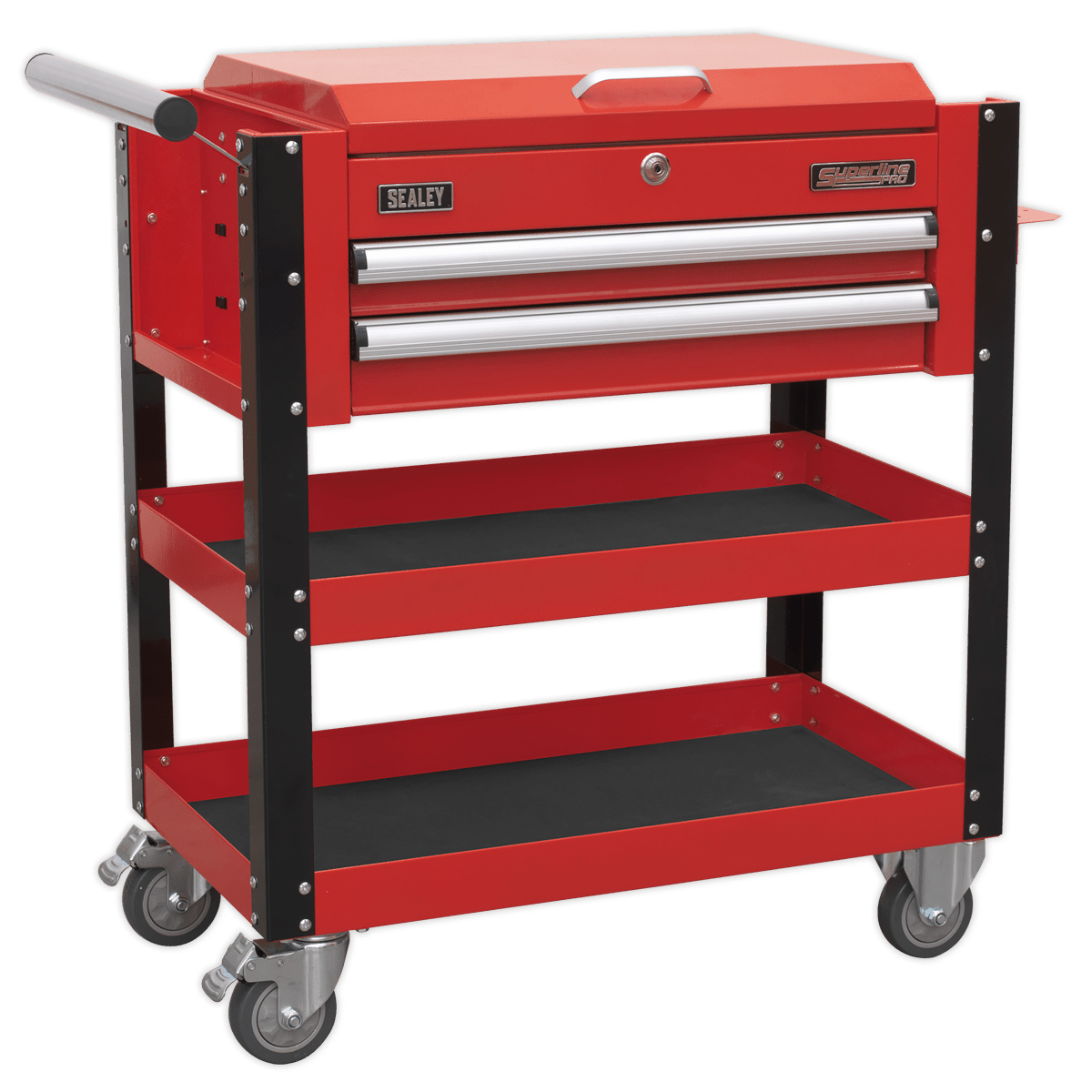 Sealey AP760M Superline PRO® Heavy-Duty Mobile Tool & Parts Trolley with Lockable Top & 2 Drawers - Red - AP760M - Sealey Tools UK - Trade Counter Direct