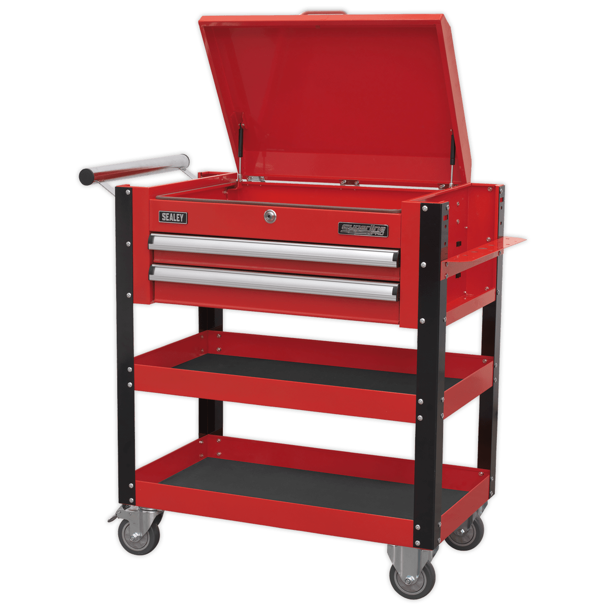 Sealey AP760M Superline PRO® Heavy-Duty Mobile Tool & Parts Trolley with Lockable Top & 2 Drawers - Red - AP760M - Sealey Tools UK - Trade Counter Direct
