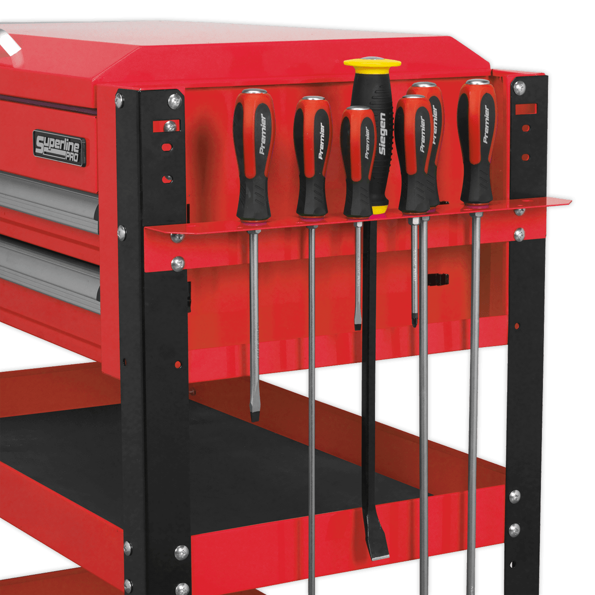 Sealey AP760M Superline PRO® Heavy-Duty Mobile Tool & Parts Trolley with Lockable Top & 2 Drawers - Red - AP760M - Sealey Tools UK - Trade Counter Direct