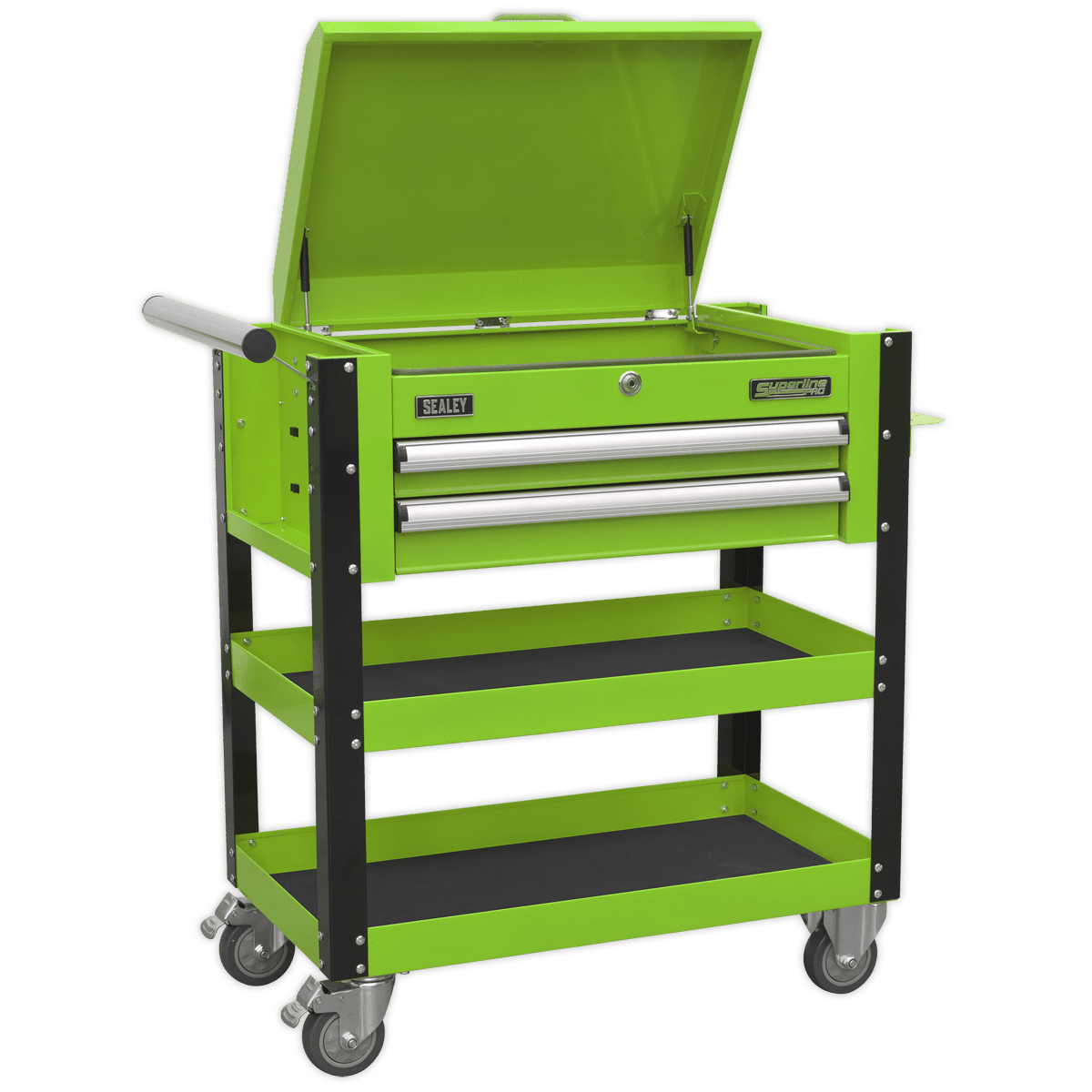 Sealey AP760MHV Heavy - Duty Mobile Tool & Parts Trolley 2 Drawers & Lockable Top - Hi - Vis Green - AP760MHV - Sealey Tools UK - Trade Counter Direct