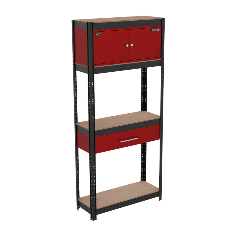 Sealey AP830R Shelving Unit 4-Tier with Cupboard & Drawer - AP830R - Sealey Tools UK - Trade Counter Direct