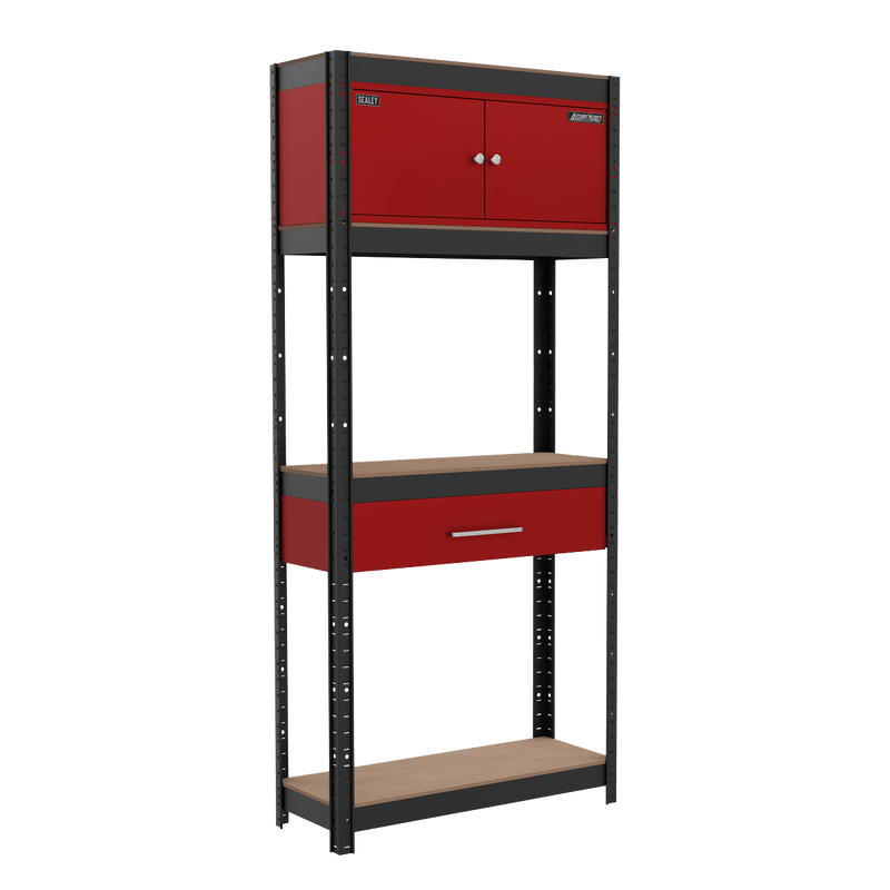 Sealey AP830R Shelving Unit 4-Tier with Cupboard & Drawer - AP830R - Sealey Tools UK - Trade Counter Direct