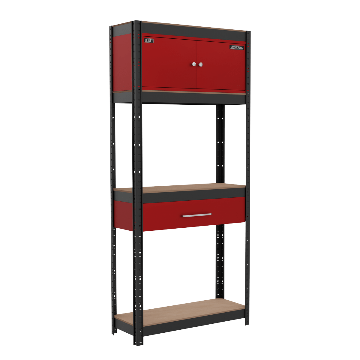 Sealey AP830R Shelving Unit 4-Tier with Cupboard & Drawer - AP830R - Sealey Tools UK - Trade Counter Direct