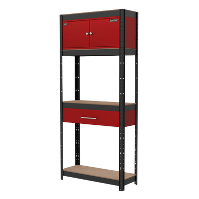 Sealey AP830R Shelving Unit 4-Tier with Cupboard & Drawer - AP830R - Sealey Tools UK - Trade Counter Direct
