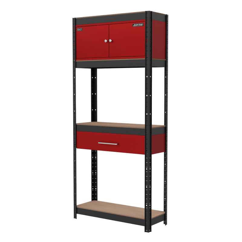 Sealey AP830R Shelving Unit 4-Tier with Cupboard & Drawer - AP830R - Sealey Tools UK - Trade Counter Direct