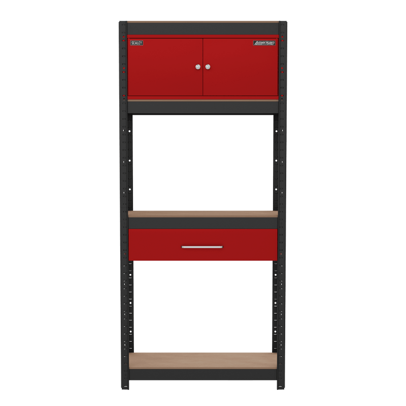 Sealey AP830R Shelving Unit 4-Tier with Cupboard & Drawer - AP830R - Sealey Tools UK - Trade Counter Direct