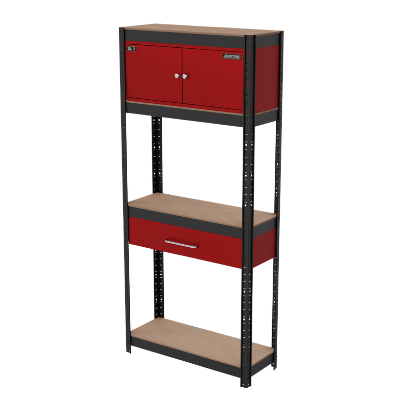 Sealey AP830R Shelving Unit 4-Tier with Cupboard & Drawer - AP830R - Sealey Tools UK - Trade Counter Direct