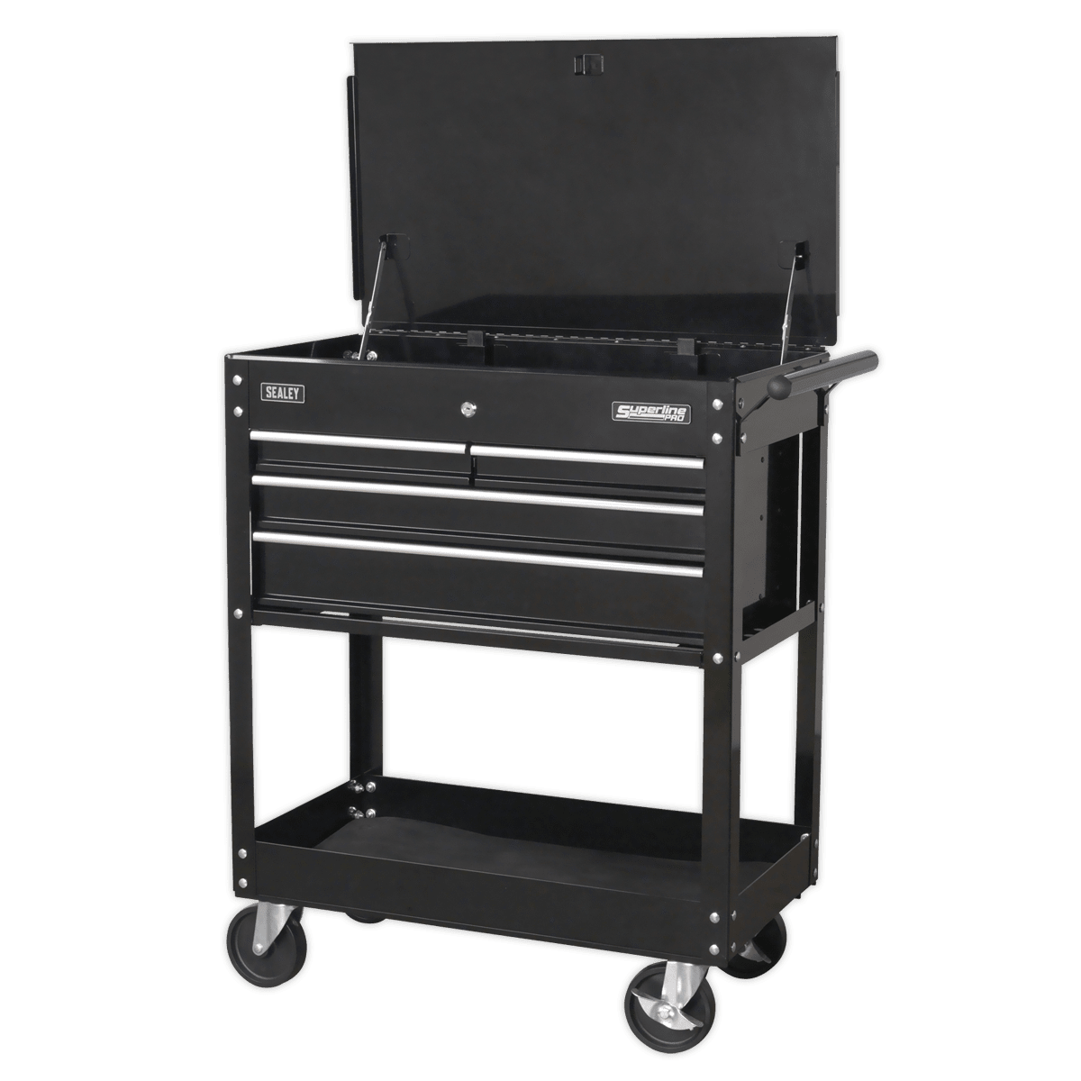 Sealey AP850MB Heavy - Duty Mobile Tool & Parts Trolley with 4 Drawers & Lockable Top - Black - AP850MB - Sealey Tools UK - Trade Counter Direct