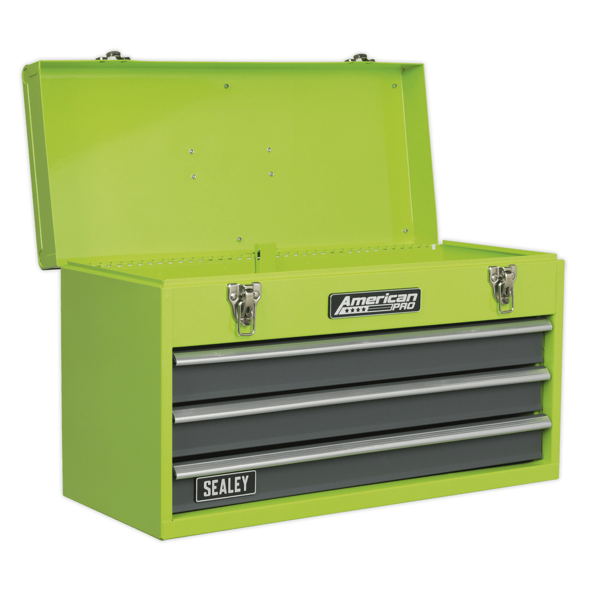 Sealey AP9243BBHV Tool Chest 3 Drawer Portable with Ball Bearing Slides - Hi - Vis Green/Grey - AP9243BBHV - Sealey Tools UK - Trade Counter Direct