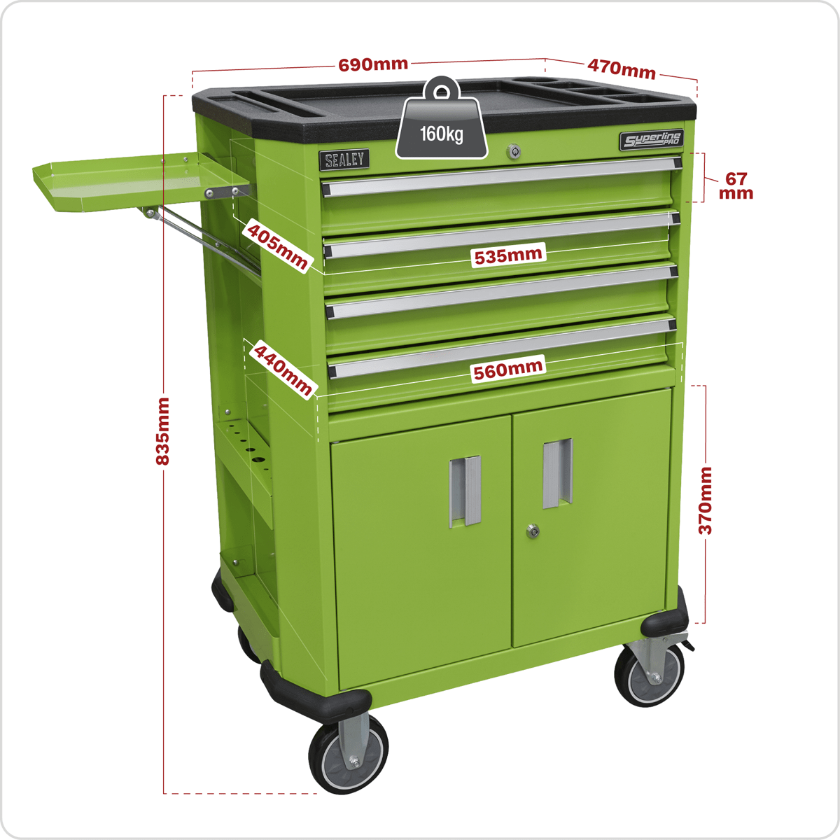 Sealey AP980MTHV Superline PRO® Tool Trolley with 4 Drawers & 2 Door Cupboard - AP980MTHV - Sealey Tools UK - Trade Counter Direct