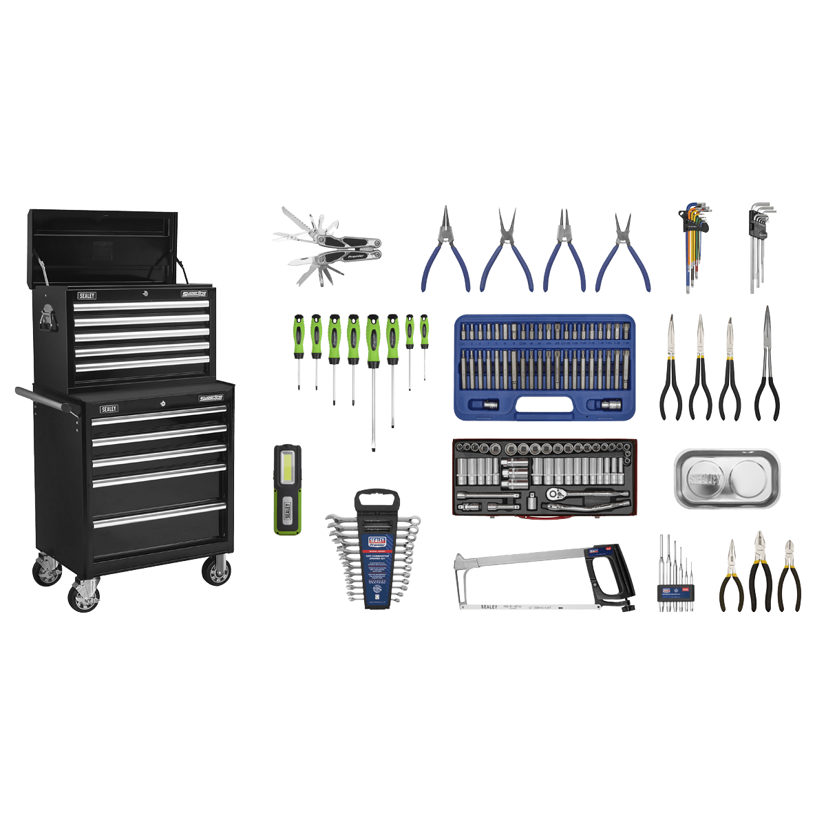 Sealey APCOMBOBBTK56 Superline PRO® Topchest & Rollcab Combination 10 Drawer with 148pc Tool Kit - Black - APCOMBOBBTK56 - Sealey Tools UK - Trade Counter Direct