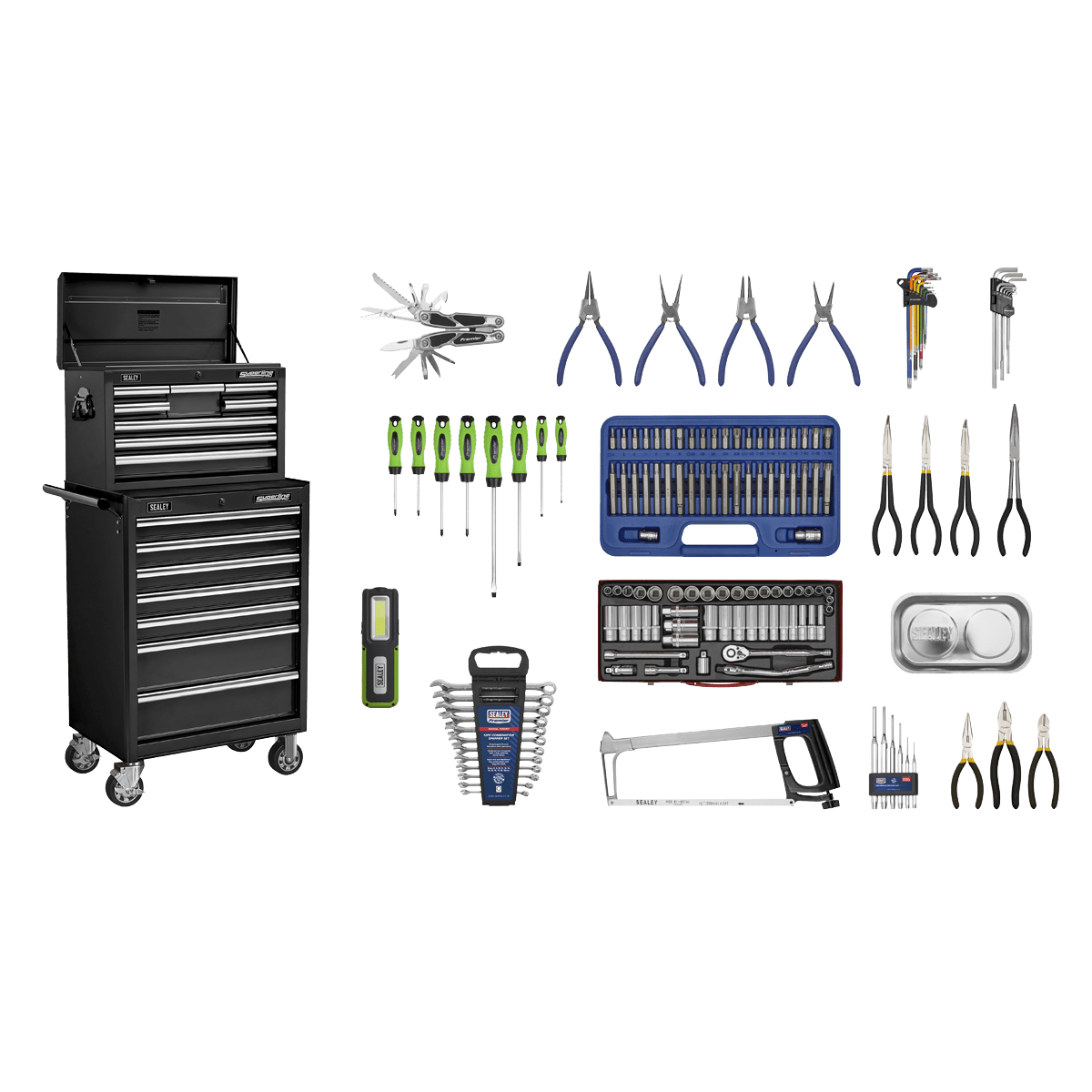 Sealey APCOMBOBBTK58 Superline PRO® Topchest & Rollcab Combination 15 Drawer with 148pc Tool Kit - Black - APCOMBOBBTK58 - Sealey Tools UK - Trade Counter Direct